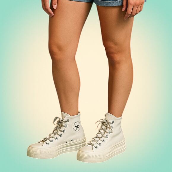 Streetwear Platform High-Top Sneakers White Converse All Star Women’s 7 - Picture 1 of 9